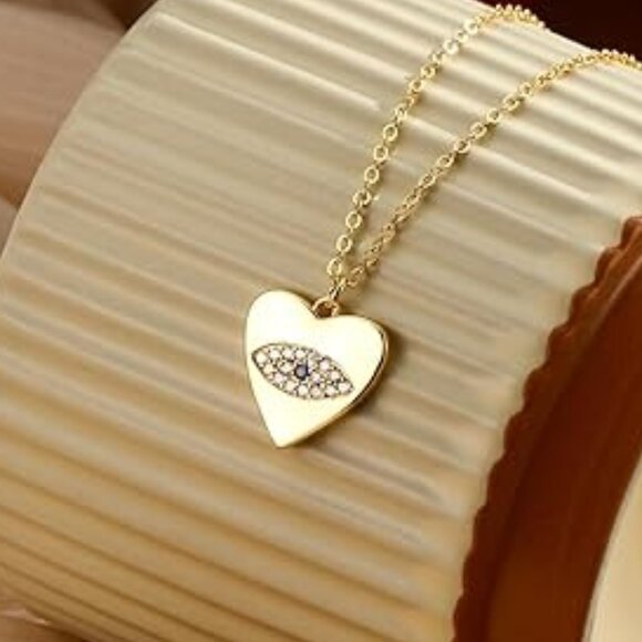 Neiman Marcus 14K Gold Plated Evil Eye Heart Gold Necklace - Picture 4 of 4